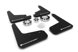 Tesla Model Y Mud Flap - Front + Rear - Rally Armor - UR Black with White Logo - Black - `20-`26 Tesla Model Y Mud Flap - Front + Rear - Rally Armor - UR Black with White Logo - Black - `20-`26